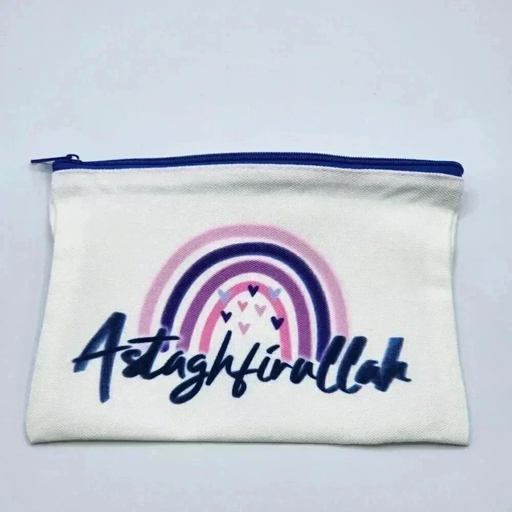 Astaghfirullah Canvas Zipper Pencil Bag Makeup Bag Pouch Bag Handmade NWT
